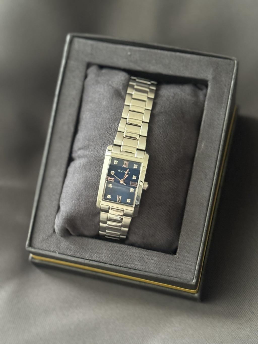 Bulova Classic Blue Abalone Diamond Ladies Tank Watch 96P262 Stainless Quartz - product photo 6 at Keystone Discounts