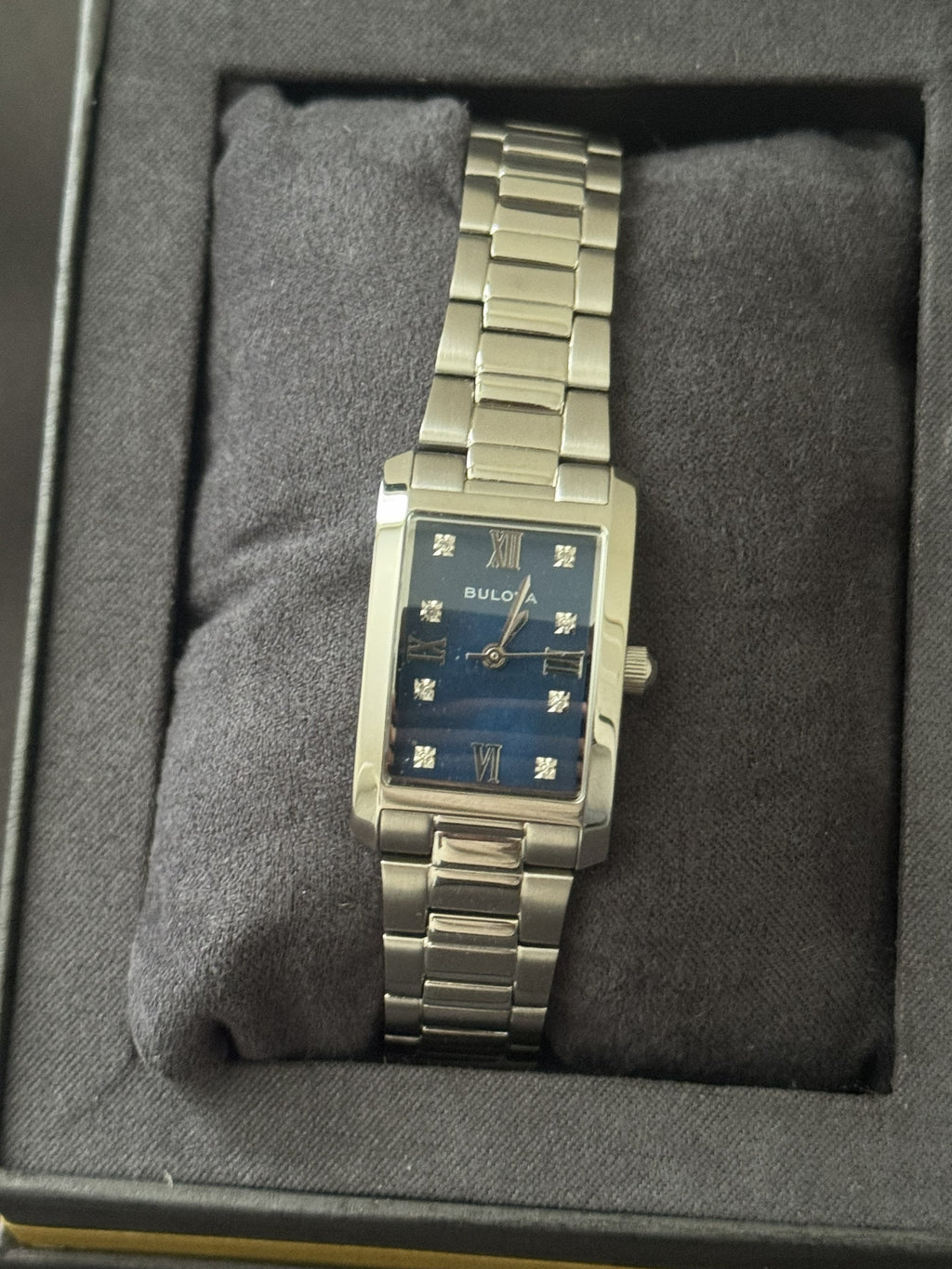 Bulova Classic Blue Abalone Diamond Ladies Tank Watch 96P262 Stainless Quartz - product photo 2 at Keystone Discounts
