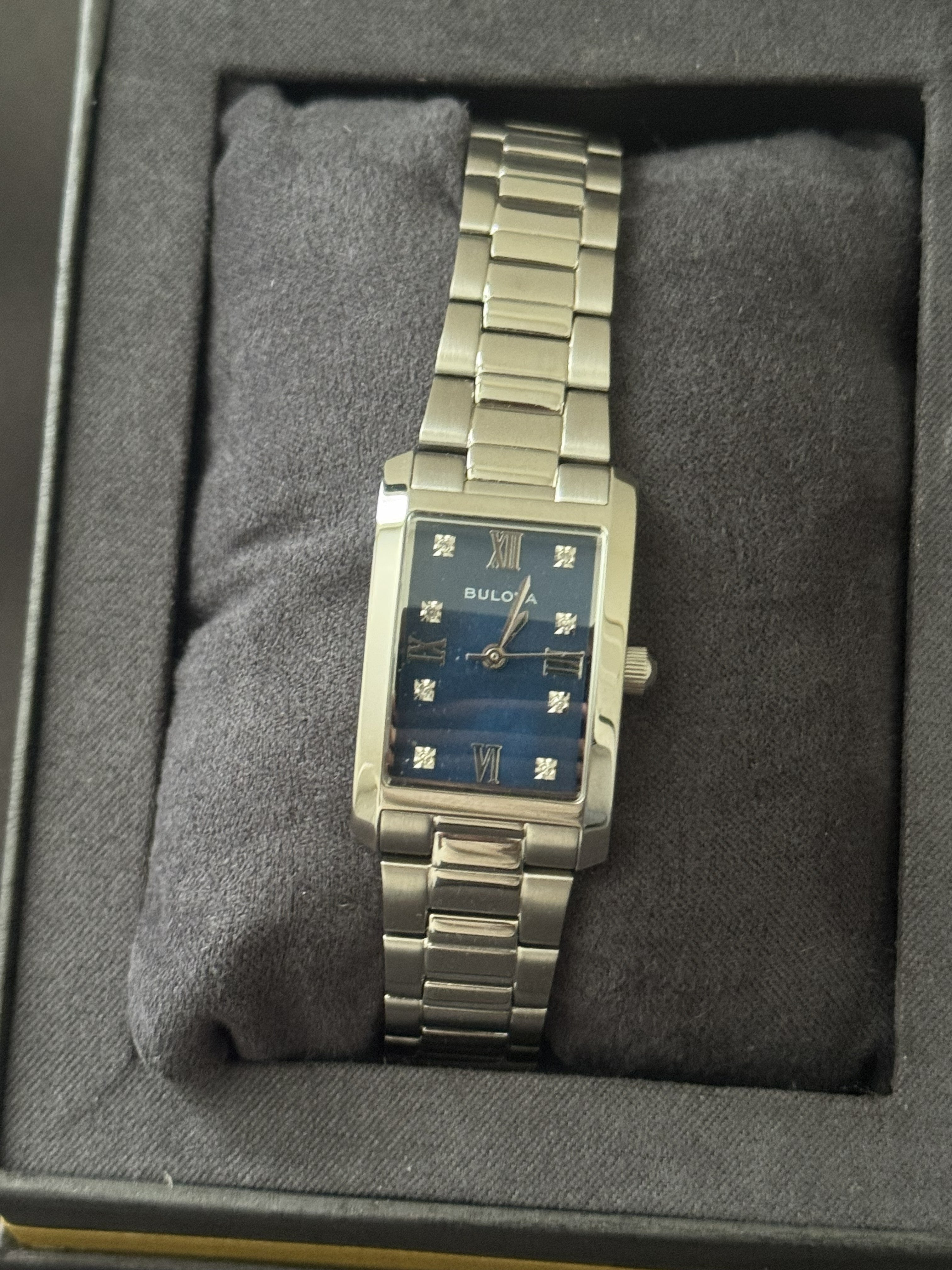 Bulova Classic Blue Abalone Diamond Ladies Tank Watch 96P262 Stainless Quartz - product photo 2 at Keystone Discounts